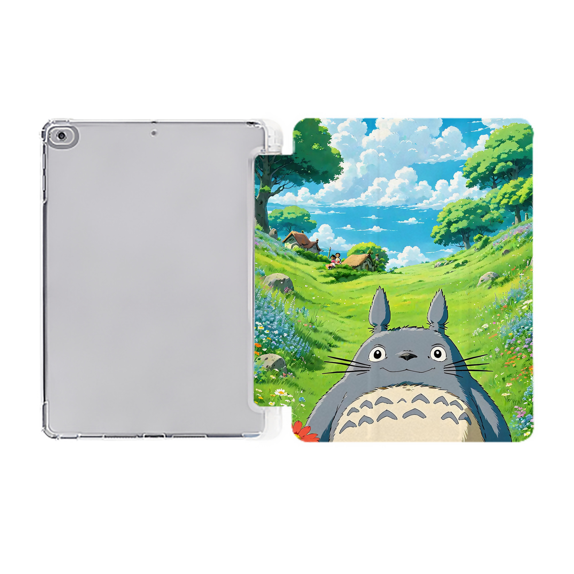 （画像用） となりのトトロ 草壁メイ 草壁サツキ My Neighbor Totoro Satsuki Kusakabe Mei Kusakabe IPad ケース ペン収納付き 三つ折りスタンド PUレザー×シリコン 対応機種9.5/10.5/10.9インチ